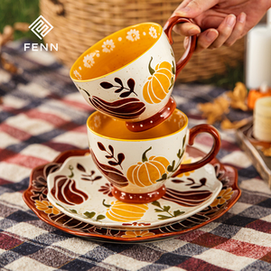 FENNクリエイティブハロウィーンをテーマにしたセラミックコーヒーマグパンプキンパターンスペックルパーソナライズギフトレトロミルク朝食コーヒーマグ - Product Image 6