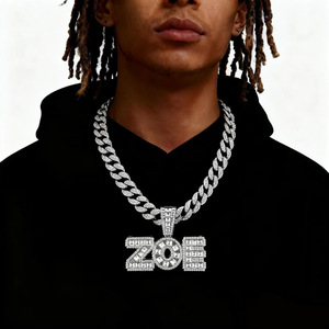 Pendentif Hip Hop pour Homme, Lettre <span class=keywords><strong>ZOE</strong></span> en Diamant Carré Effet Sucre, Bijou de Collier Cubain Hip Hop au Style Unique - Product Image 1
