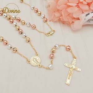 Joyería Religiosa <span class=keywords><strong>de</strong></span> San Benito, Rosarios Católicos Islámicos Musulmanes, Colgante <span class=keywords><strong>de</strong></span> Cruz, Cadena <span class=keywords><strong>de</strong></span> Cuentas, Collares <span class=keywords><strong>de</strong></span> <span class=keywords><strong>Rosario</strong></span> Chapados en Oro - Product Image 6