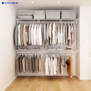 Wall-Mounted Metal 5-Layer Closet Organizer <strong>Adjustable</strong> <strong>Shelving</strong> Wardrobe White Black Finish 75kg/m Load Capacity for Bedroom - Product Image 3
