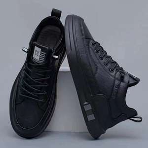 2025 New Leather Men's Running Shoes-High quality <b>Black</b> Lace-up Trendy Platform skate Casual Shoes Fashion <b>Sneakers</b> Men Shoes - Product Image 1