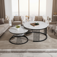 Ensemble de table basse extensible moderne et durable avec plateau en pierre frittée et pieds en métal pour le salon