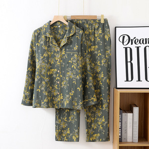 <span class=keywords><strong>Pigiama</strong></span> da Donna in Pura Garza di Cotone Stile Vintage con Vita Elasticizzata per Primavera/Autunno - Abbigliamento da Casa OEM Disponibile - Product Image 1