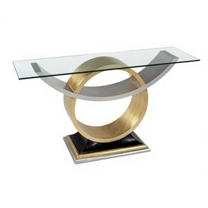 Stainless Steel Rectangular <b>Console</b> Table Leg Glass Top <b>Mirror</b> Eco-Friendly Living Room Hotel Home Decor Modern Luxury Silver - Product Image 1