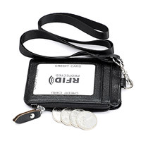 Kulit Asli RFID Pemegang Kartu Kredit Dompet Leher Lanyard Vertikal Pemegang Kartu ID Kerja Karyawan