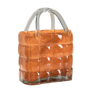 Borsa in vetro arancione e rosa vaso con manico a forma di borsa per casa soggiorno tavolo da pranzo arredamento