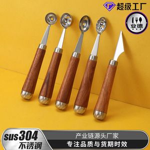 Rosewood <b>Ice</b> <b>Cream</b> Scoop Set 304 Stainless Steel Manual Fruit <b>Ball</b> Scoop For Platter Making - Product Image 3