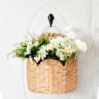 Panier suspendu en osier tressé en forme d'éventail avec motif de jacinthe, fait main, pour rangement mural