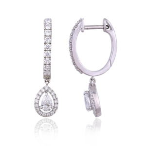 Pendientes de Aro de Plata de Ley 925 con Diseño de Halo de Diamantes CVD en Forma de Pera, Pendientes de Aro con Diamantes Cultivados en Laboratorio - Product Image 4