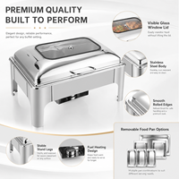 Luxuriöser 9L Edelstahl-Chafing Dish Buffet-Speisewärmer für Hotel, Restaurant, Catering, Gold, Silber, Elektrisch Betrieben