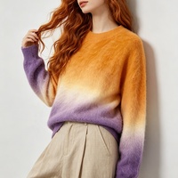 Pull en cachemire brossé Tyan Luxury Ombre, teinture personnalisée, vente en gros, pull à col rond à manches longues pour femmes, fabrication en usine
