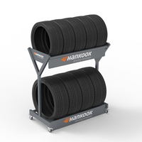 Support de stockage de pneus mobile robuste en acier Q235, revêtu de peinture en poudre, à 2 niveaux, avec roulettes