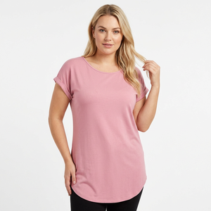 Camiseta de Verano Larga Informal para Mujer, Cuello Redondo, Manga Corta, Estilo Túnica, Ajuste Holgado, Color Sólido - Product Image 1