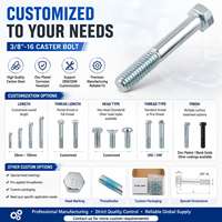Kit de fixation en acier au carbone zingué avec axe de roue à roulettes 3/8"-16 et boulon hexagonal pour montage, réparation et remplacement de chariots et de chariots à roulettes