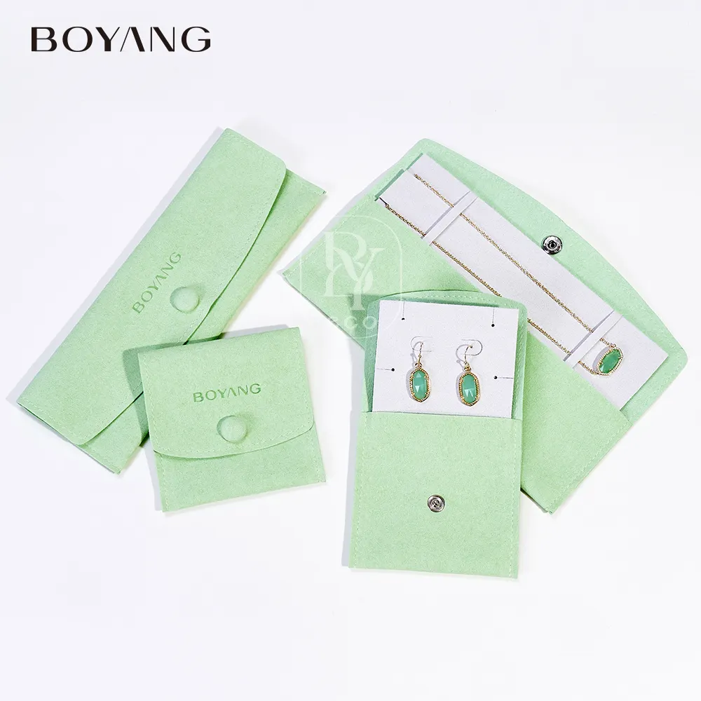 Boyang Custom microfibra gioielli regalo sacchetti anello orecchini collana bracciale gioielli confezione borsa con bottone patta