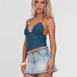 Top Halter de Punto con Cuello en V Profundo para Mujer Lily Rose, Transpirable, de Spandex y Poliéster, Fruncido, Corto, Sin Mangas, Color Sólido - Product Image 3