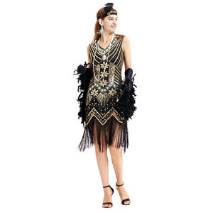 Robe Gatsby des années 1920, col en V, ornée de perles, de paillettes et de franges, taille empire, robe de soirée, style vintage, tailles S-4XL - Product Image 5