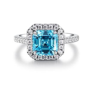 Luxurious Exquisite Blue Zircon Gemstone <b>Ring</b> Rhodium Plated <b>925</b> Sterling <b>Silver</b> Prong Setting GTC Certified for Party - Product Image 4