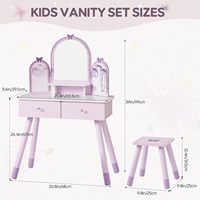 Ensemble de coiffeuse pour enfants de couleur violette, coiffeuse avec miroir, chaise et rangement, table de maquillage pour petites filles, pour les tout-petits de 3 ans et plus