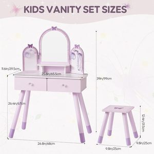 Set de tocador morado para niñas, mesa de maquillaje con espejo, silla y almacenamiento, tocador para niñas pequeñas a partir de 3 años - Product Image 2