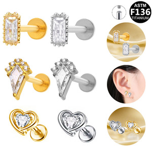 G23 <b>Titanium</b> Heart <b>Stud</b> Earrings With Zircon Inlay Internal Thread Fashionable Luxury Gift Jewelry - Product Image 1