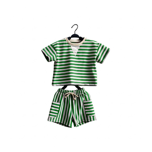 Ensemble de survêtement rayé confortable en coton pour enfants, ensemble d'été adapté aux bébés de 0 à 8 <span class=keywords><strong>ans</strong></span> - Product Image 4