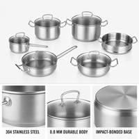 Premium 11-teiliges Kochgeschirr-Set aus 304 Edelstahl mit Dreischichtboden, Töpfe und Pfannen mit Dampfgarer, Induktionsgeeignet, Exportqualität