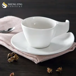 Shengjing Ensemble de tasses et soucoupes à café expresso en céramique blanche, Unique, Logo personnalisé, 150ml
