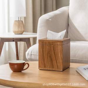 Boîte à mouchoirs carrée en bois de noyer avec couvercle, pour la maison, le salon, la salle de bain, rangement pratique, design polyvalent - Product Image 3