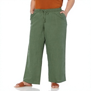 Pantalon large en lin et coton pour femme, décontracté, avec cordon de serrage et taille élastique, idéal pour l'été, vente en gros, personnalisation OEM - Product Image 4