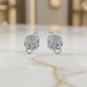 Orecchini a Perno in Oro Bianco con Diamanti, Design Geometrico, Incastonatura a Canale, Lussuosi per Uso Quotidiano Femminile - Product Image 2