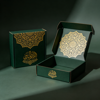 Caja de Regalo de Cartón Corrugado con Diseño Personalizado, Logotipo Personalizado, Color Verde Premium, Patrón Mandala con Lámina Dorada, Venta al Por Mayor