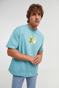 T-shirt unisexe en coton vert respirant à col rond et manches courtes, coupe classique, style streetwear minimaliste, motif tournesol - Imperio Shop - Product Image 3