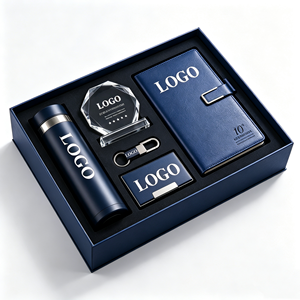 Luxury <b>20th</b> <b>Anniversary</b> 5 in 1 Gift Set With Leather Notebook Crystal Award Thermos Card Holder For Client - Product Image 1
