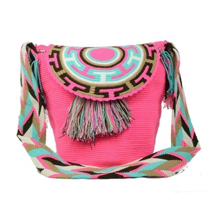 De ganchillo de algodón de las mujeres Rosa hecho a mano bolsas de hombro de bolso <span class=keywords><strong>Wayuu</strong></span> Mochila bolsa - Product Image 1