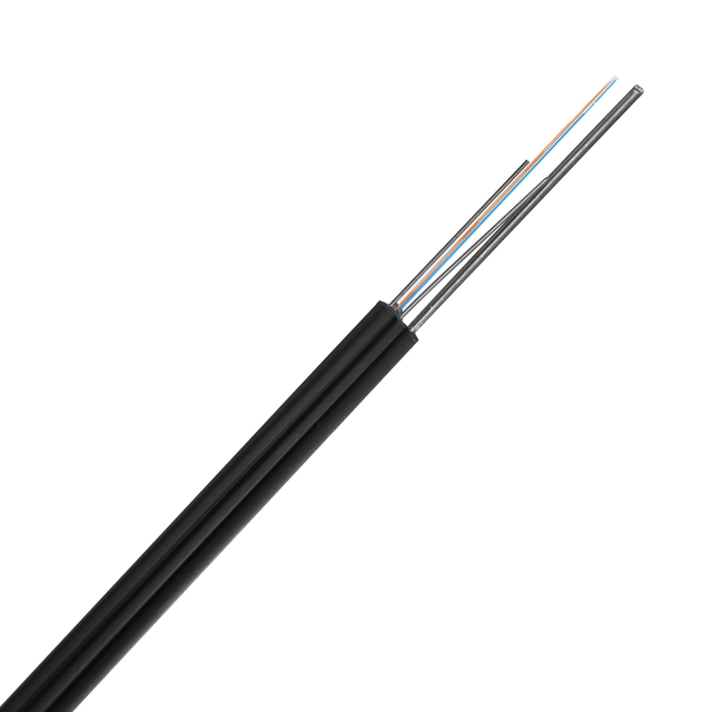 Outdoor FTTH Drop Cable Single Mode G652D 1 2 4 Core With Steel Wire LSZH Black Sheath Fiber Optic Cable