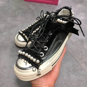 Zapatillas de lona para mujer, diseño original, resistentes, con cuentas hechas a mano, pintadas con aerosol, tallas grandes, cómodas, versátiles y modernas - Product Image 3