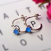 Boucles d'oreilles élégantes en opale ronde - Opale de feu bleue, design simple et épuré |   Bijoux décontractés quotidiens en vrac, idéal pour un cadeau