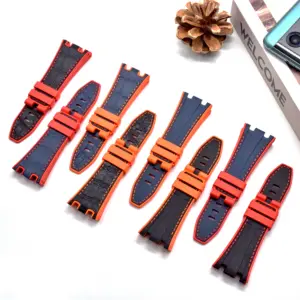 28mm Liquid Silicone Watch Strap Fashion Grain Texture/ Faux Leather Watch Band For Audemars Piguet Royal Oak Rubber Watch