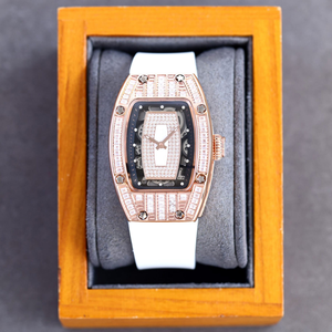 Classic Barrel-shaped Luxury Unisex Mechanical Movement Carbon Fiber <b>case</b> <b>Watch</b> Diamond-encrusted Hollow Dial Design Fashionable - Product Image 2