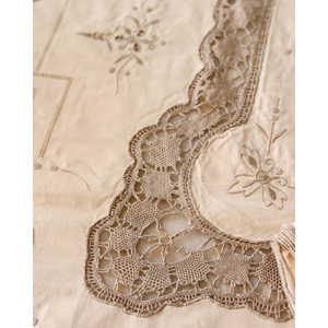 Nappe de mariage Robcultura en lin ivoire avec broderie grise, 12 serviettes, sans plis, style européen pour hôtels et salons - Product Image 3