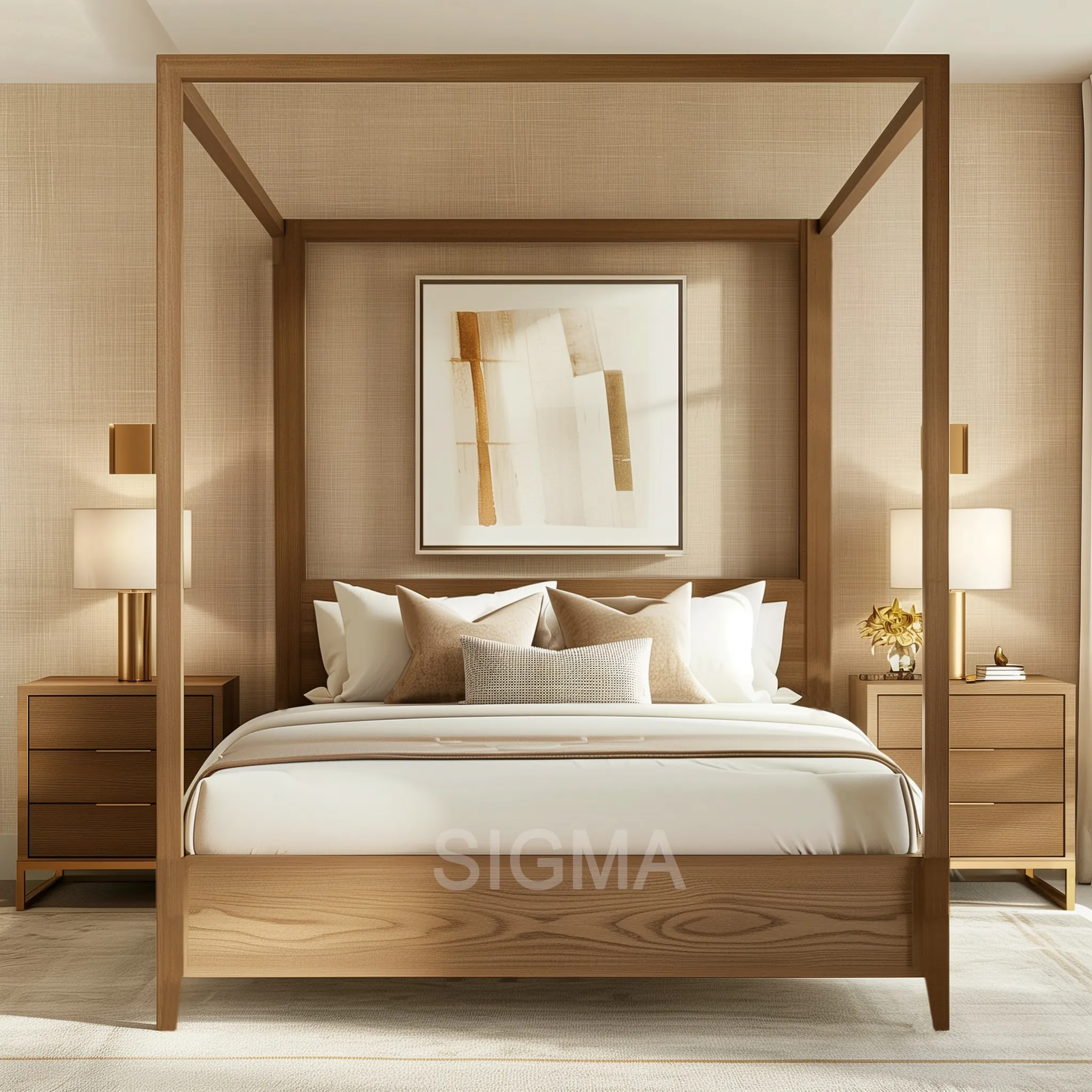 Muebles de interior antiguos, juego de dormitorio cómodo y relajante, cama de madera de pino de 1,8 m, tamaño queen