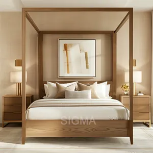 Mobili interni antichi confortevole set da letto rilassante in legno di pino 1.8 m letto queen size in legno