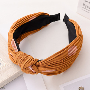 Serre-tête noué style japonais et coréen, large, en tissu plissé, accessoire capillaire décontracté pour femme - Product Image 3