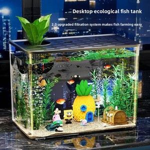 Visaquarium Mengcilinder Energiebesparende Frequentieregelaar Woonkamer Bureaublad Binnenstaand Vloerstaand Transparant - Product Image 3