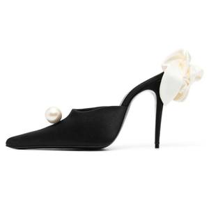 새로운 여자의 진주 꽃 새틴 하이힐 샌들 뾰족한 스틸레토 스타일 섹시한 얇은 힐 핫 세일 여름 파티 신발 - Product Image 2