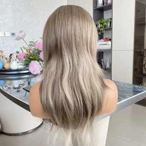 Peluca CARKIRA 13x4 con Frente Transparente, Línea de Cabello Escandinava, Color Castaño Ceniza, 16 Pulgadas, Ondulada Lisa y Sedosa, Resistente al Calor, sin Pegamento, Estilo Francés - Product Image 5