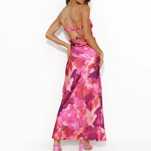 Vestido Maxi Casual sin Tirantes con Estampado de Verano, Color Rosa, para Mujer - Product Image 4