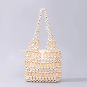 Yuhong tas tangan Maple desain Niche, tas tangan buatan tangan untuk wanita kapasitas besar, tas anyaman manik-manik kayu modis