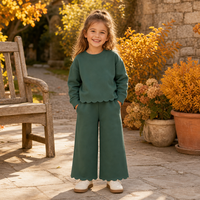 Ensemble sweat-shirt et pantalon large en coton à manches longues pour filles, collection automne-hiver, ourlet ondulé, couleur unie, respirant, décontracté, 2-7 ans